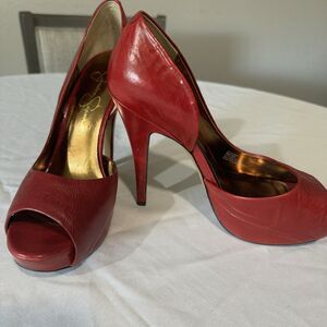 Jessica Simpson Red Peekaboo Toe High Heal Shoes 👠 Size 8.5